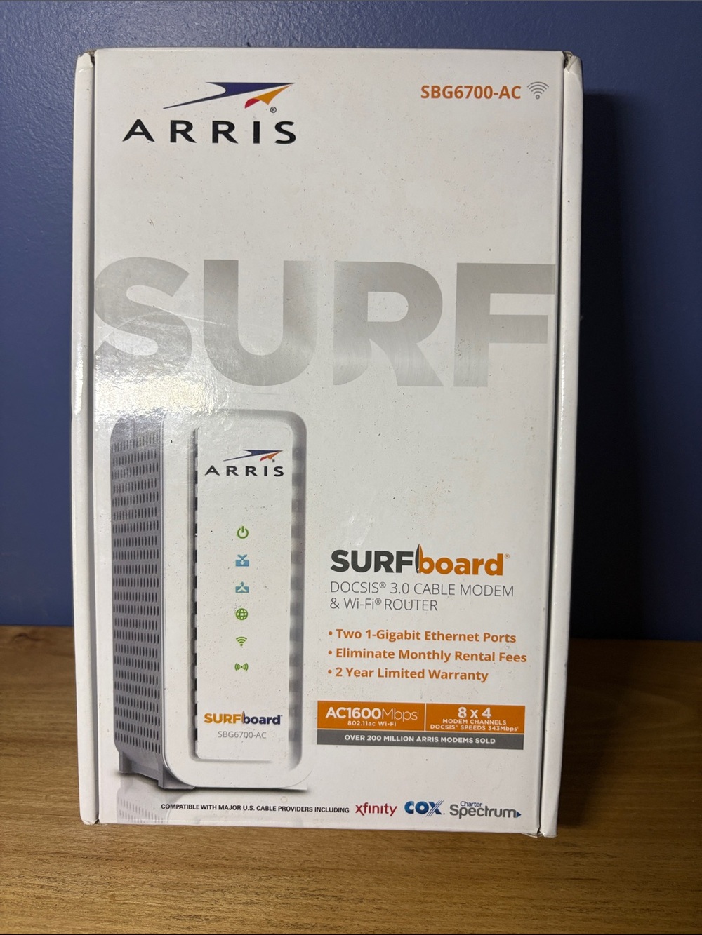 Aris SURFboard White and Orange Cable Modem Router Box